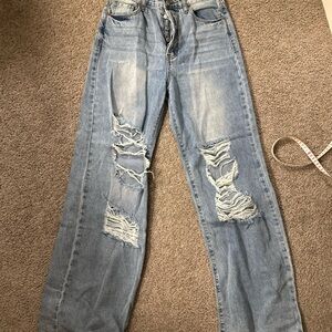 Distressed Blue Wide Leg Jeans